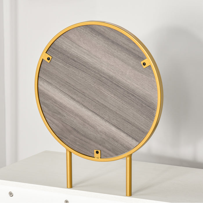 Modern Makeup Vanity Set - Round Mirror Dressing Table with Dual Drawers - Elegant Bedroom & Living Room Furniture in White