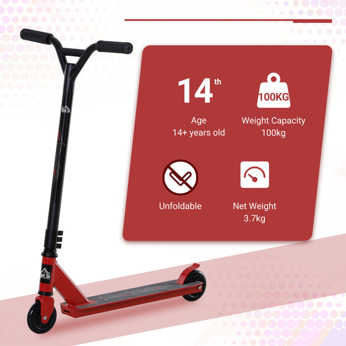 Intermediate and Beginner Freestyle Stunt Scooter - Teens and Adults 14+ Street Kicking Performance with φ10cm Rear Wheel and Brake - Vibrant Red Color