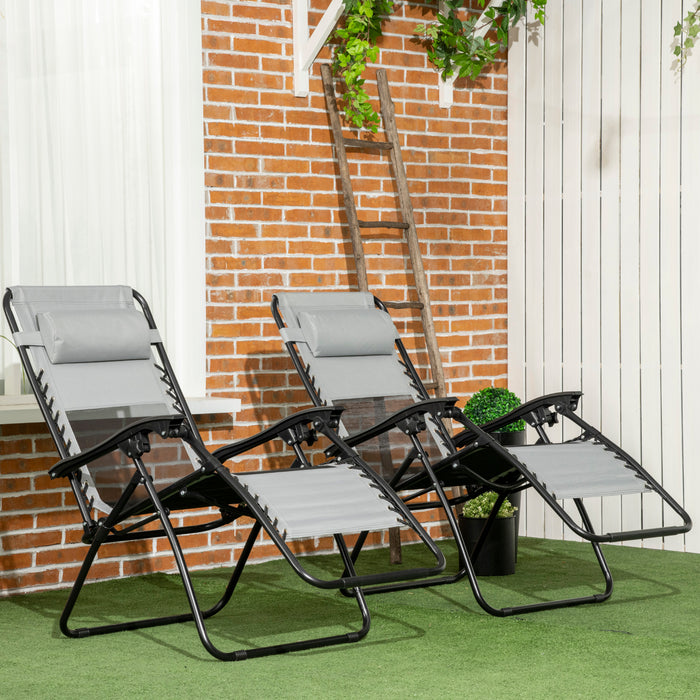 Outdoor Zero Gravity Recliner Chairs (Set of 2) - Foldable Design with Footstool and Detachable Headrest, Grey - Ideal for Patio and Garden Relaxation