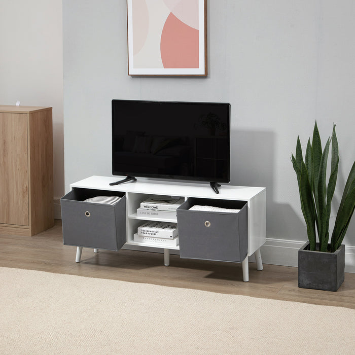 Modern White and Grey TV Stand - Entertainment Center Fits Up to 50-inch Televisions, with Storage and Drawer - Stylish Living Room Organizer and Media Console