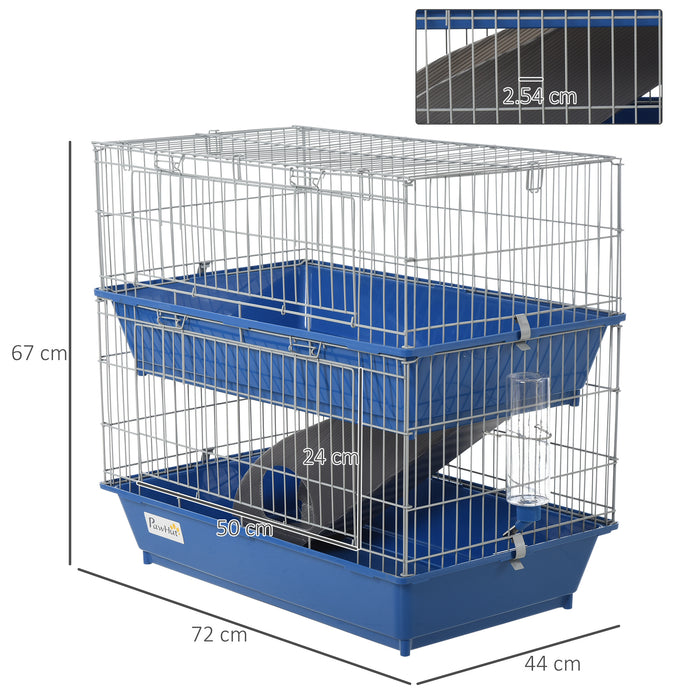 Small Pet Habitat - Blue Metal 2-Tier Cage with Sturdy Construction - Ideal for Hamsters, Gerbils, and Mice Comfort