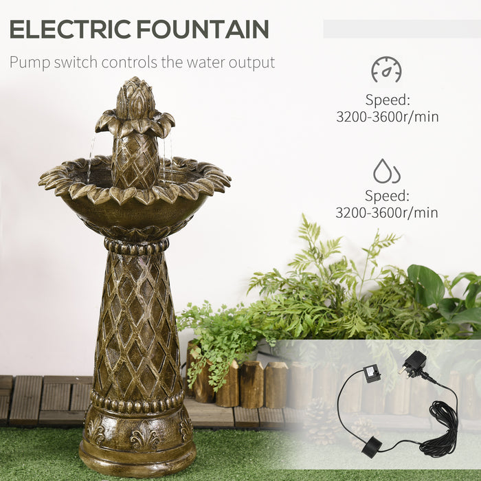 Outdoor 2-Tier Waterfall Fountain with Electric Pump - Freestanding Cascading Water Feature for Garden Landscapes, Brown Floral Design - Enhances Backyard and Garden Ambiance