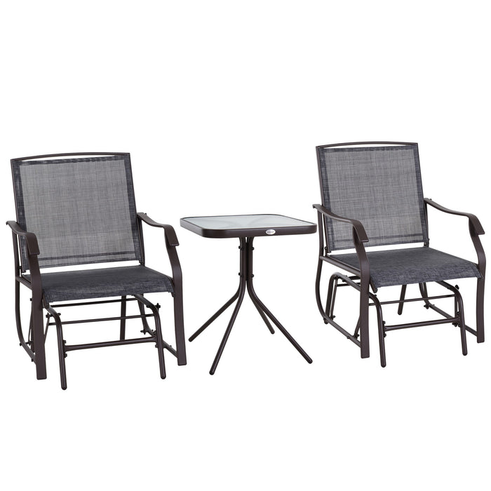 Glider Rocking Chair & Table Set - 2-Person Outdoor Rocker and Patio Bistro Set in Grey - Ideal for Garden Relaxation and Entertaining