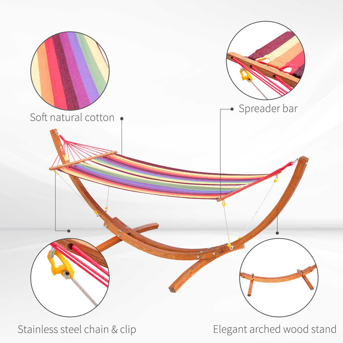 Outdoor Wooden Arc Hammock Stand - Sturdy Multi-Color Patio Swing for Relaxation - Ideal for Garden Lounging and Backyard Comfort