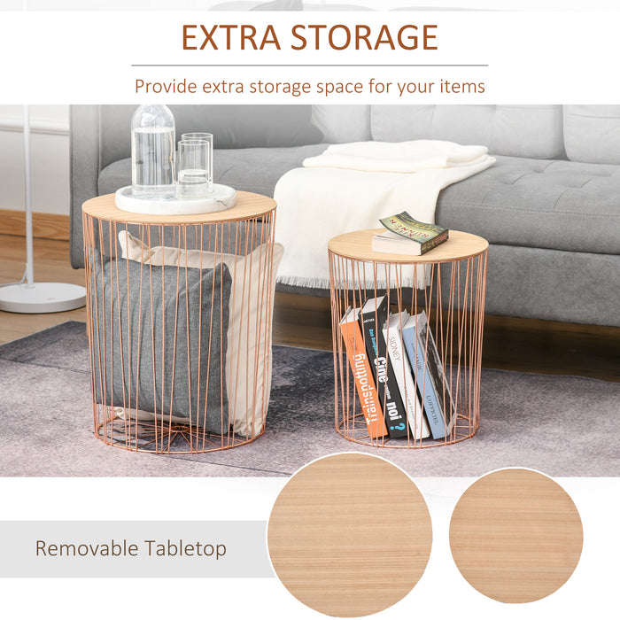 Modern Style 2-Pack Bedside Tables - Rose Gold Storage Nightstands with Sofa End Side Functionality - Ideal for Bedroom and Living Room Decor