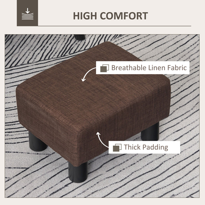 Linen Fabric Ottoman - Compact Brown Footstool with Wooden Legs for Home and Office - Ideal Small Seat or Footrest Measuring 40 x 30 x 24cm