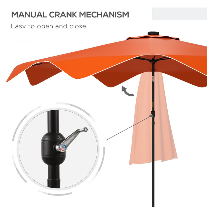 Solar LED Illuminated Patio Umbrella - Weather-Resistant 3m Outdoor Table Parasol with Tilt Function and Easy Crank Opening - Ideal for Nighttime Ambiance & Sun Protection in Vibrant Orange