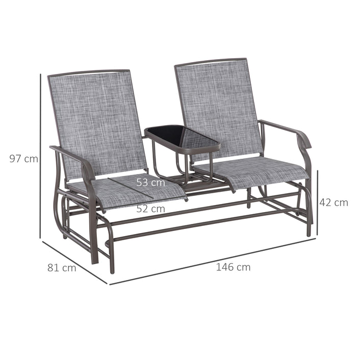 Double Seater Metal Glider Rocking Chair - Outdoor Patio Swing Chair with Center Table - Ideal for Garden Porch Lounging and Relaxation