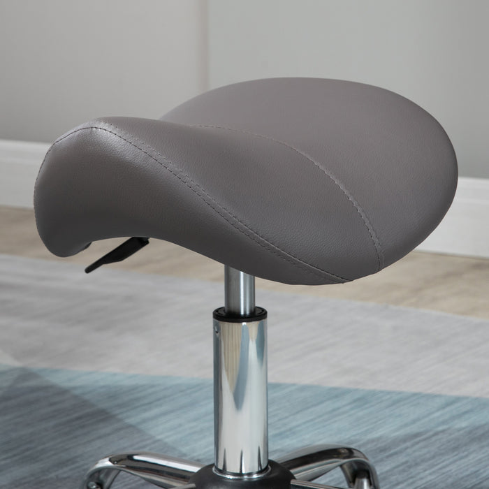 Hydraulic Saddle Stool - 360° Rotatable, Height Adjustable, Faux Leather Spa and Salon Chair with Rolling Base, Grey - Ideal for Cosmetologists, Massage Therapists, and Beauty Professionals