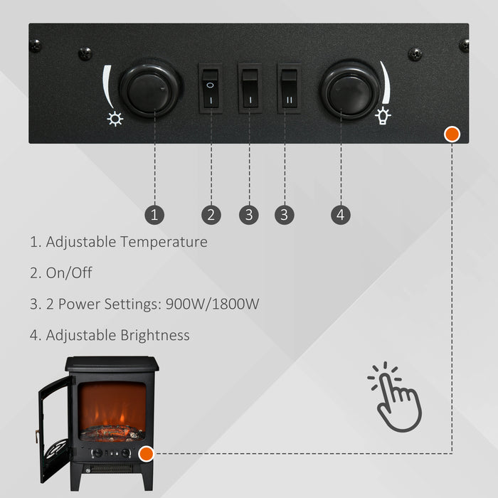 Electric Fireplace Heater with Realistic Flames - Free Standing 900W/1800W Stove for Cozy Warmth - Overheat Safety Protection for Home Comfort