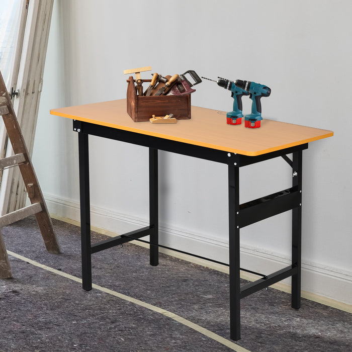 Foldable Garage Workbench & Craft Table - MDF Workstation with Heavy-duty Steel Frame, Built-in Ruler & Protractor - Ideal for DIY Enthusiasts and Hobbyists