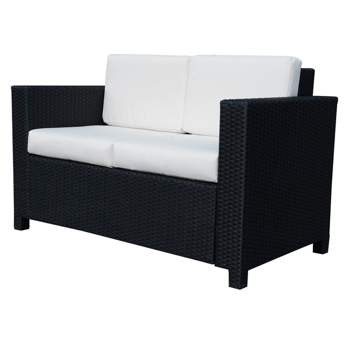 Outdoor Rattan Loveseat - 2-Seater Wicker Weave Patio Sofa in Black - Cozy Double Couch for Garden and Patio Relaxation