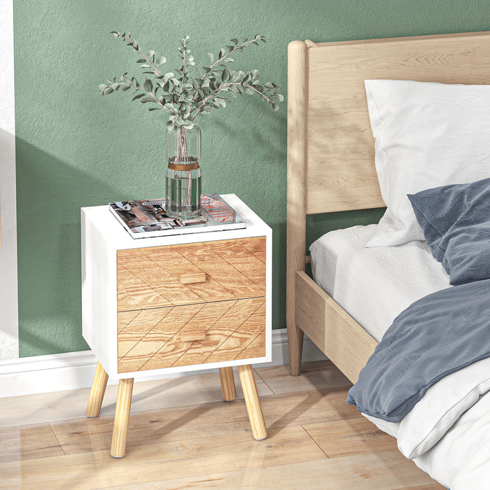 Pine-Legged Nightstands - Set of 2 Wooden Bedside Tables with Storage Drawers - Bedroom Organization Solutions