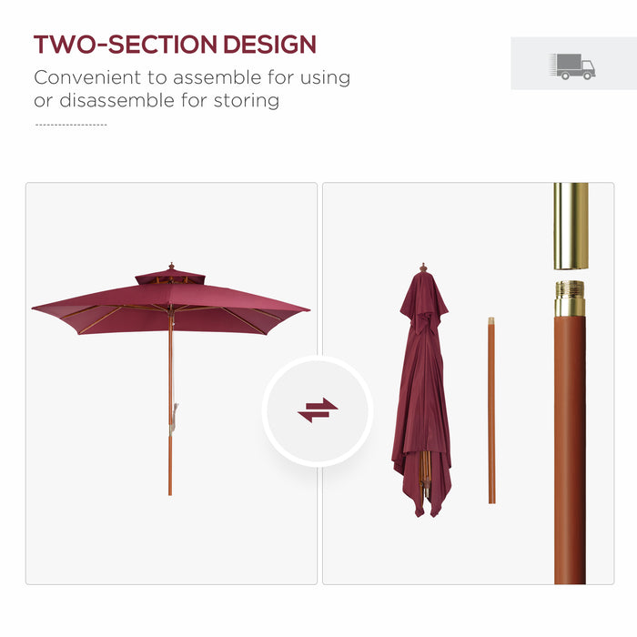 3M Bamboo Patio Umbrella - Wine Red Outdoor Parasol - Elegant Sunshade for Garden, Deck, and Patio