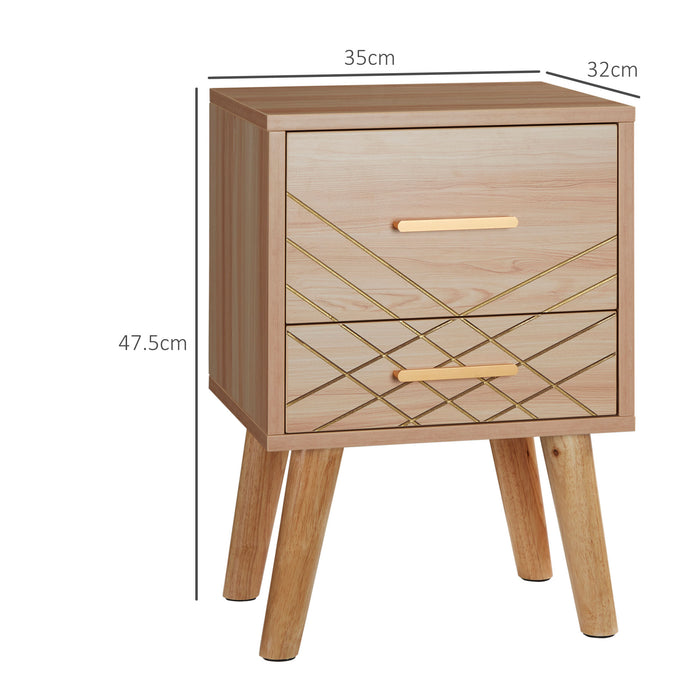 Scandinavian Bedside Cabinet with Drawers - Sturdy Bed Side Table with Wooden Legs, Natural Finish - Ideal for Bedroom Storage and Decor