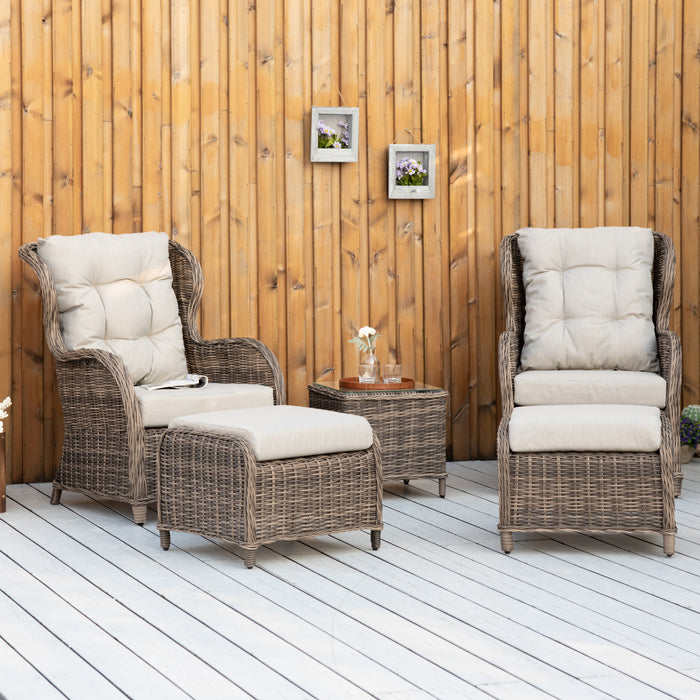 Deluxe Rattan Outdoor Lounge Set - Patio Sofa, Chair & Stool with Aluminium Frame and Wicker Weave - Elegant Brown Furniture for Garden Entertainment