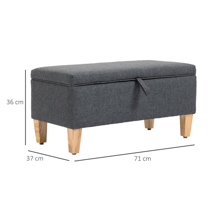 Linen Upholstered Ottoman with Storage - Padded Footstool, Rubberwood Legs, Multipurpose Toy Box, Shoe Bench - Perfect for Bedroom Seating & Organization