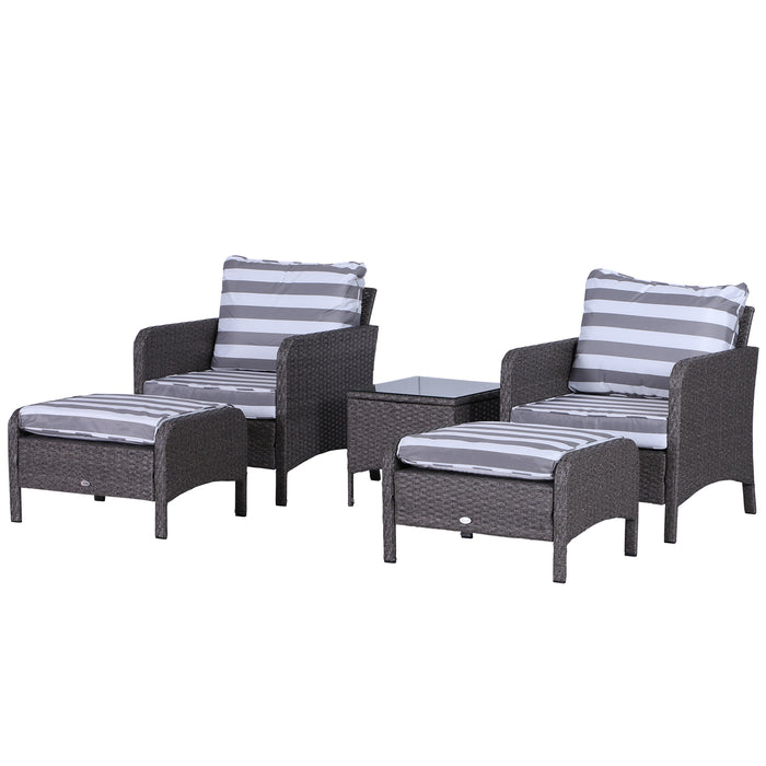 2-Seater Rattan Patio Ensemble - PE Wicker Garden Furniture Set with Glass Top Table & Cushioned Stools - Ideal for Outdoor Relaxation and Entertaining