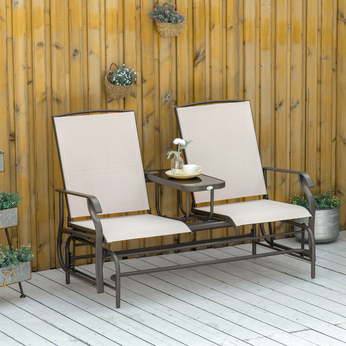 Metal Double Swing Glider with Rocking Chair Feature - Outdoor 2-Person Seating for Garden, Patio, Porch with Center Table - Ideal for Relaxation and Socializing