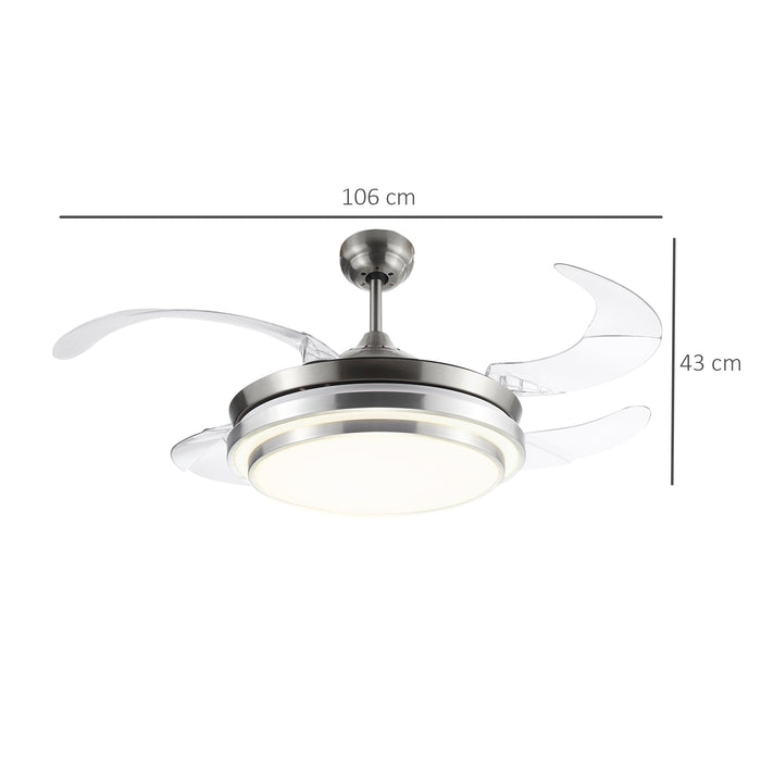 Retractable Blade Ceiling Fan with LED Light - Modern Dimmable Indoor Fan with Remote Control - Perfect for Bedroom & Living Room Comfort