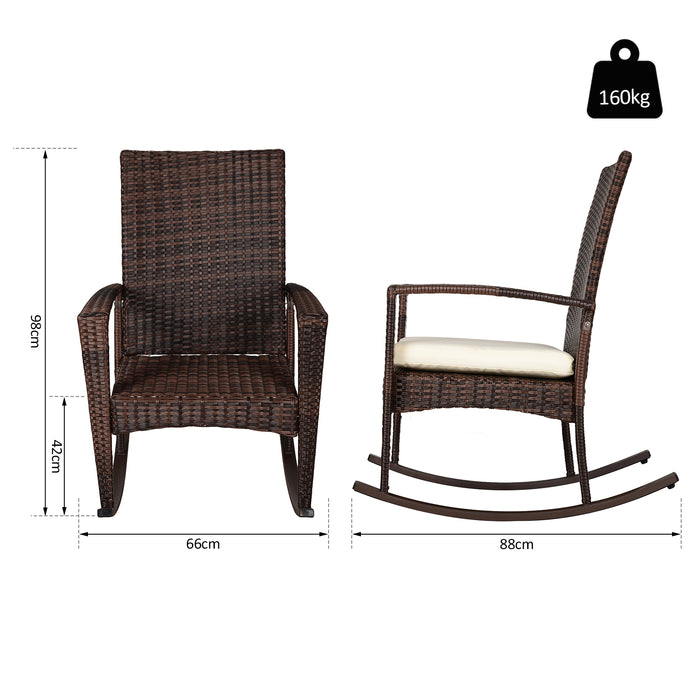 Rattan Rocking Chair - Patio Bistro Relaxer Seat with Wicker Weave and Cushion - Ideal for Garden Comfort and Outdoor Lounging, Brown