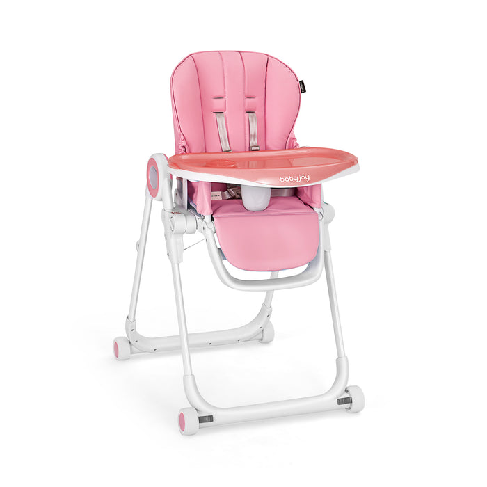 Folding Baby High Chair - Portable, Lockable Wheels, Detachable Trays & Cushioned - Ideal for Convenient and Comfortable Baby Feeding