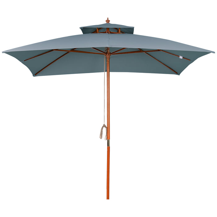 Wood Square Patio Umbrella - 3x3m Garden Market Sunshade with Dual Pulley System in Pagoda Style, Dark Grey - Ideal for Outdoor Comfort and UV Protection