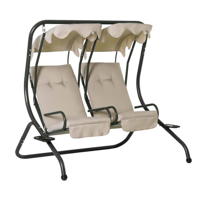 2-Seater Swing Chair with Cushions - Modern Dual Seating Outdoor Lounge Chair with Removable Canopy - Perfect for Patio Relaxation and Comfort in Beige