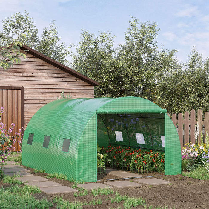 Walk-In Polytunnel Greenhouse - Durable PE Covered Outdoor Structure with 6 Ventilation Windows - Ideal for Garden Plant Growth, 4m x 3m x 2m, Green