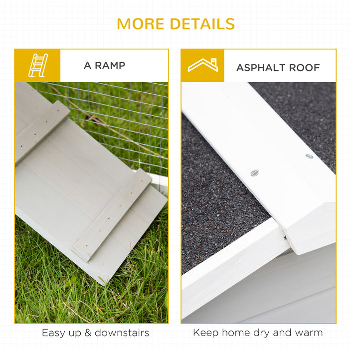 2 Tier Wooden Rabbit Hutch - Small Pet House with Pull Out Tray, Ramps, Lockable Doors, Large Run Area, and Asphalt Roof - Ideal for Bunny Outdoor Shelter and Safety in Grey