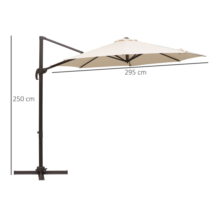 3M Cantilever Banana Parasol Umbrella with Cross Base - Aluminium Frame, 360° Rotation, Hand Crank System in Beige - Ideal for Outdoor Patio Sunshade