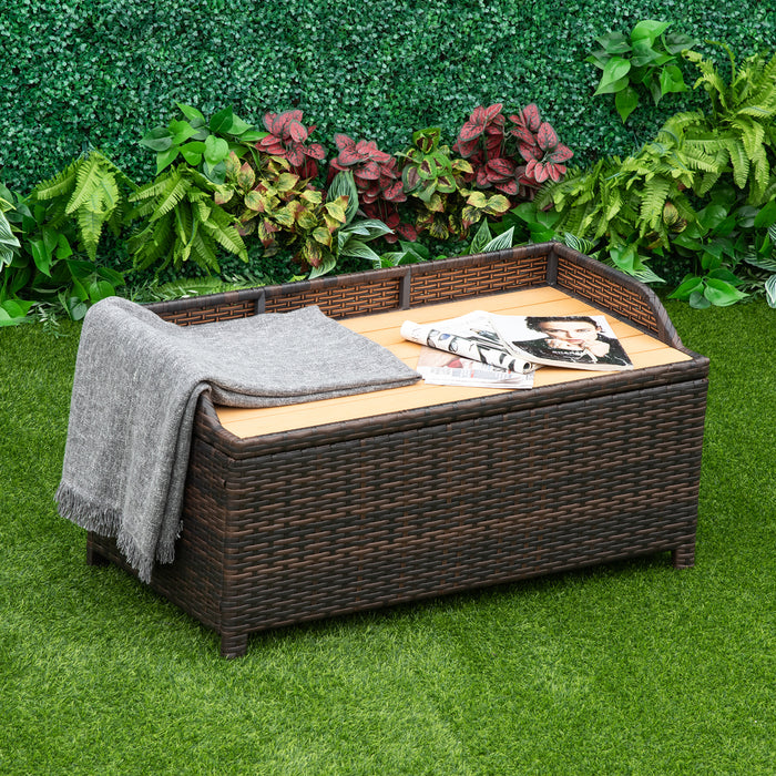 Outdoor PE Rattan Wicker Storage Bench - Comfy Cushioned Seating with Spacious Interior - Ideal for Patio Organizing and Relaxation