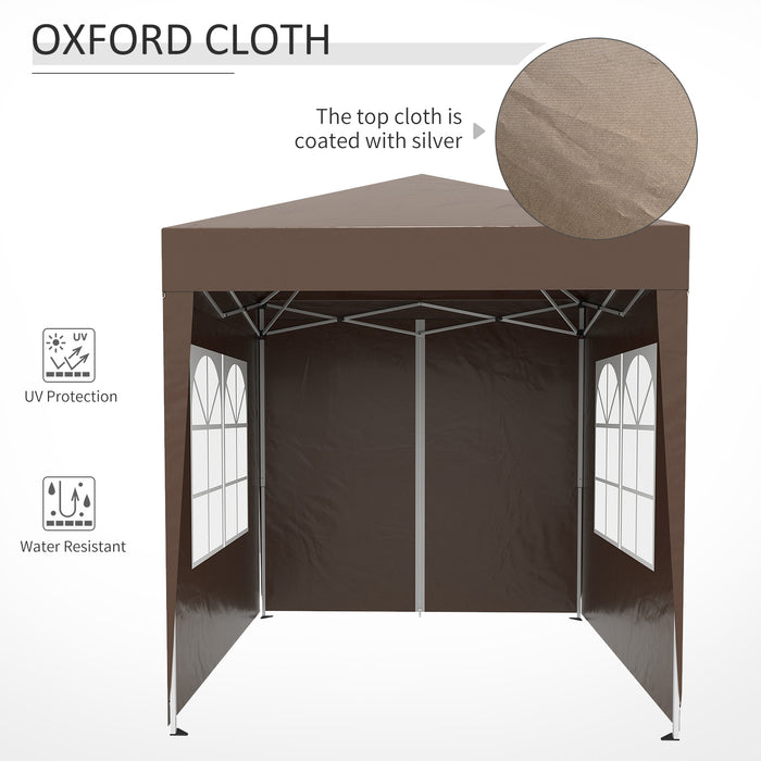 Pop Up Gazebo Canopy 2x2m - Easy Setup Outdoor Shelter in Coffee Brown - Perfect for Garden Parties and Picnics