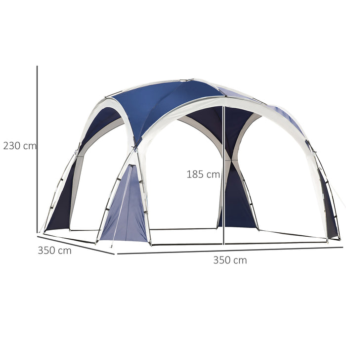 Outdoor Marquee Tent 3.5 x 3.5M - Spire Arc Pavilion Gazebo, Garden Sun Shelter, Patio Canopy in Blue and Grey - Ideal for Camping and Backyard Entertainment