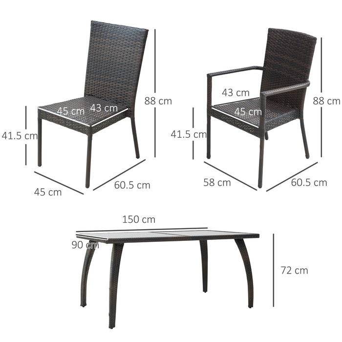 6-Seater Rattan Dining Set - Wicker Weave Chairs with Tempered Glass Top Table for Outdoor & Garden - Elegant Patio Furniture for Family and Entertaining