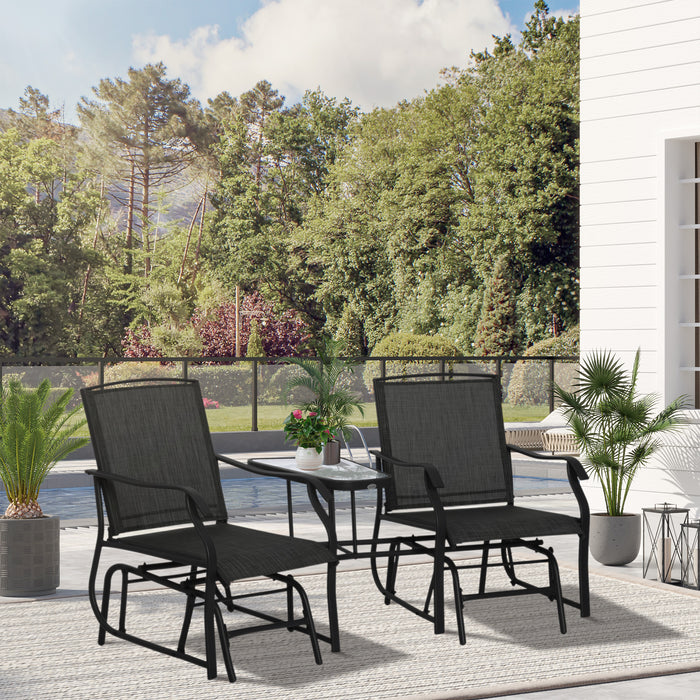 Outdoor Double Glider Bench with Center Table - Patio Love Seat for Relaxing Rocking - Ideal for Backyard Conversation and Leisure