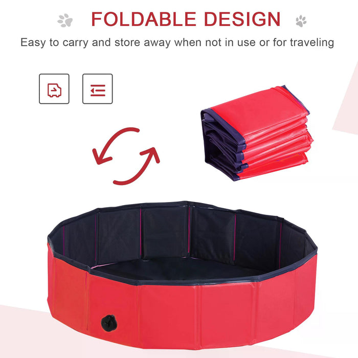 Foldable Dog Pool, 80cm Wide - Durable Pet Paddling Pool in Red - Perfect for Dogs to Cool Off in Summer Heat