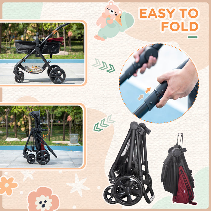 2-in-1 Lightweight Pushchair with Reversible Seat - Foldable Travel Baby Stroller Featuring Fully Reclining Design - Ideal for Newborns to Toddlers with Secure 5-Point Harness