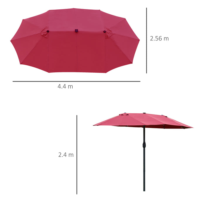 Double-Sided 4.4m Solar LED Outdoor Umbrella - Wine Red Sun Shade Parasol for Garden and Patio - Ideal for Day/Night Relaxation, Base Not Included