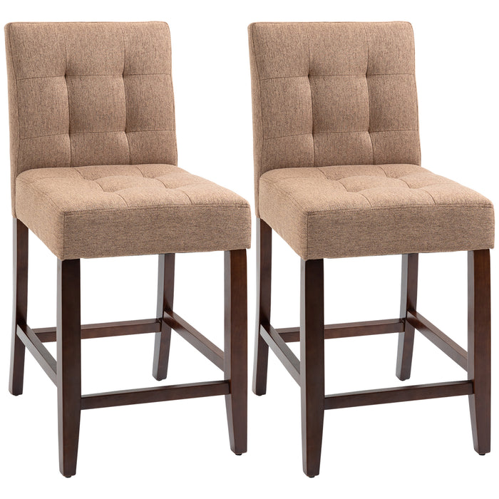 Modern Fabric Bar Stools (Set of 2) - Thickly Padded, Tufted Back Kitchen Stools with Wooden Legs - Elegant Seating Solution for Home Bars and Kitchens