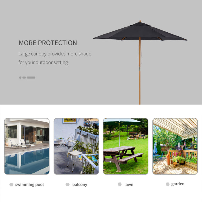 Wooden Garden Patio Umbrella 2.5m - Weather-Resistant Outdoor Parasol in Elegant Black - Ideal Sunshade for Backyard Comfort & UV Protection