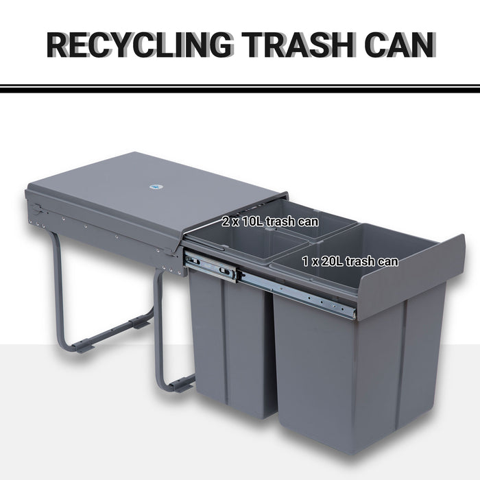 Kitchen Pull-Out Recycle Bin - 40L Capacity with Soft Close Mechanism, Grey - Efficient Trash Sorting Solution for Home Recycling