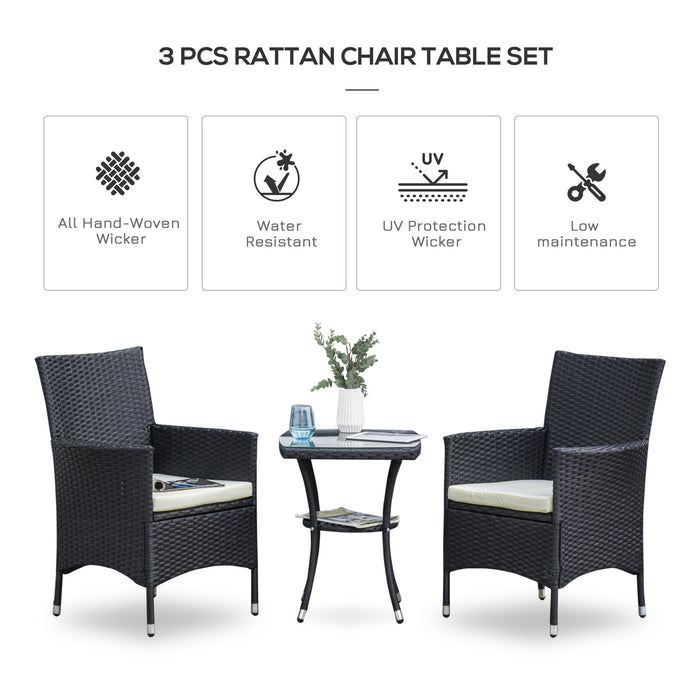 Rattan Bistro Furniture Set - 3-Piece Woven Patio Chairs and Table - Ideal for Garden and Conservatory Lounging