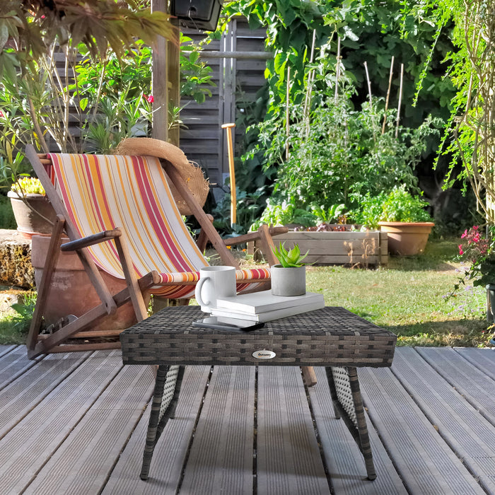 Foldable Metal & Rattan Coffee Table - Versatile Outdoor Side Table in Mixed Grey - Ideal for Lawn and Garden Spaces