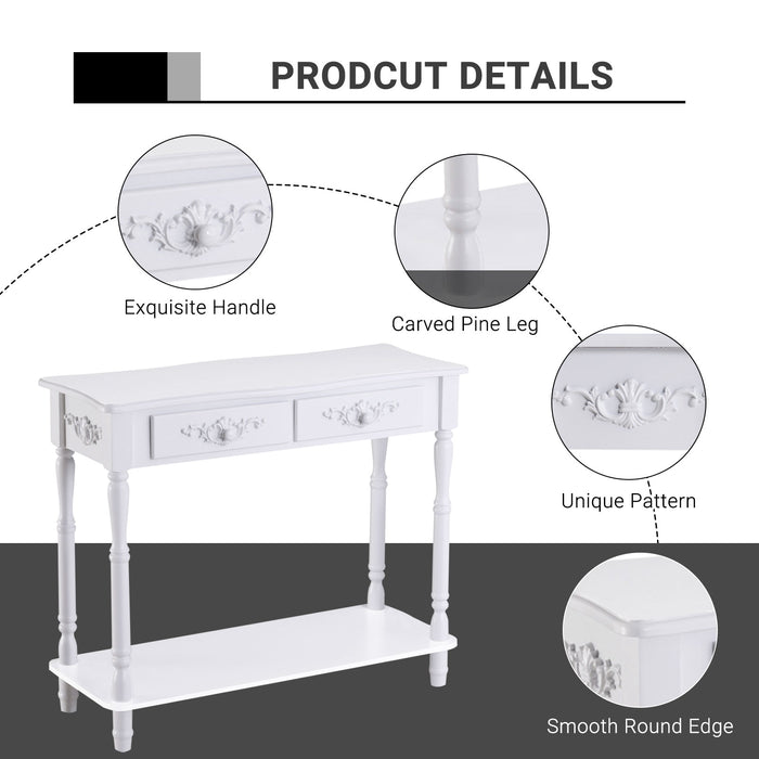 Modern White Console Table with Storage - Sofa Side Desk with Shelves and Drawers - Versatile Furniture for Living Room, Entryway, Bedroom