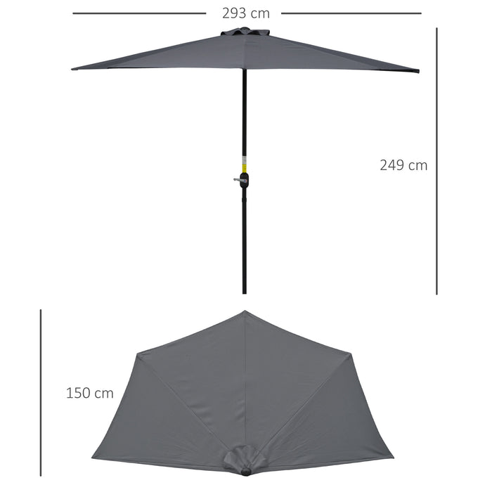 Half-Round Parasol Umbrella by 3M - Grey Polyester Canopy with Aluminum Frame - Compact Weather Protection for Small Spaces & Balconies