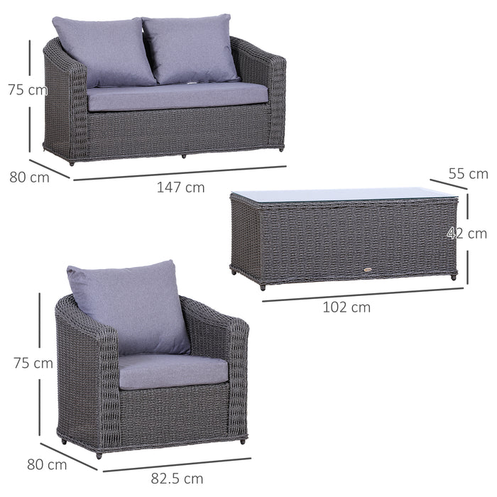 Rattan 4-Seater Garden Furniture Set - Outdoor Sofa with Coffee Table and Single Chair, Durable Aluminium Frame - Perfect for Patio and Social Gatherings