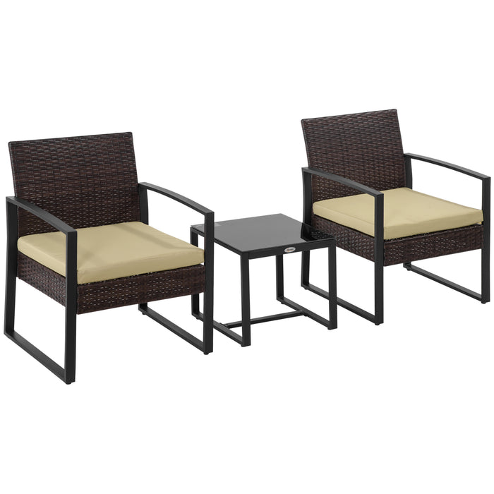 PE Rattan 3-Piece Garden Set - Patio Bistro Furniture with Sofa, Coffee Table, Chairs in Beige - Ideal for Conservatory and Outdoor Lounging