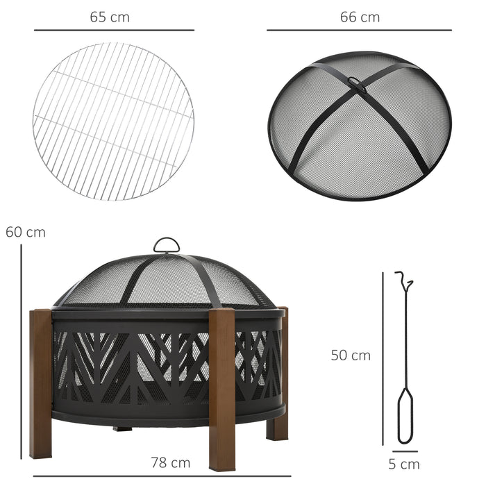 Outdoor 2-in-1 Fire Pit and BBQ Grill - 30" Steel Bowl with Spark Screen and Fire Poker - Ideal for Backyard Bonfires and Outdoor Cooking