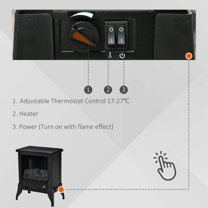 Electric Fireplace Heater - Freestanding Stove with Realistic Flame, Adjustable Thermostat - Safe, Cozy Warmth for Home Ambiance